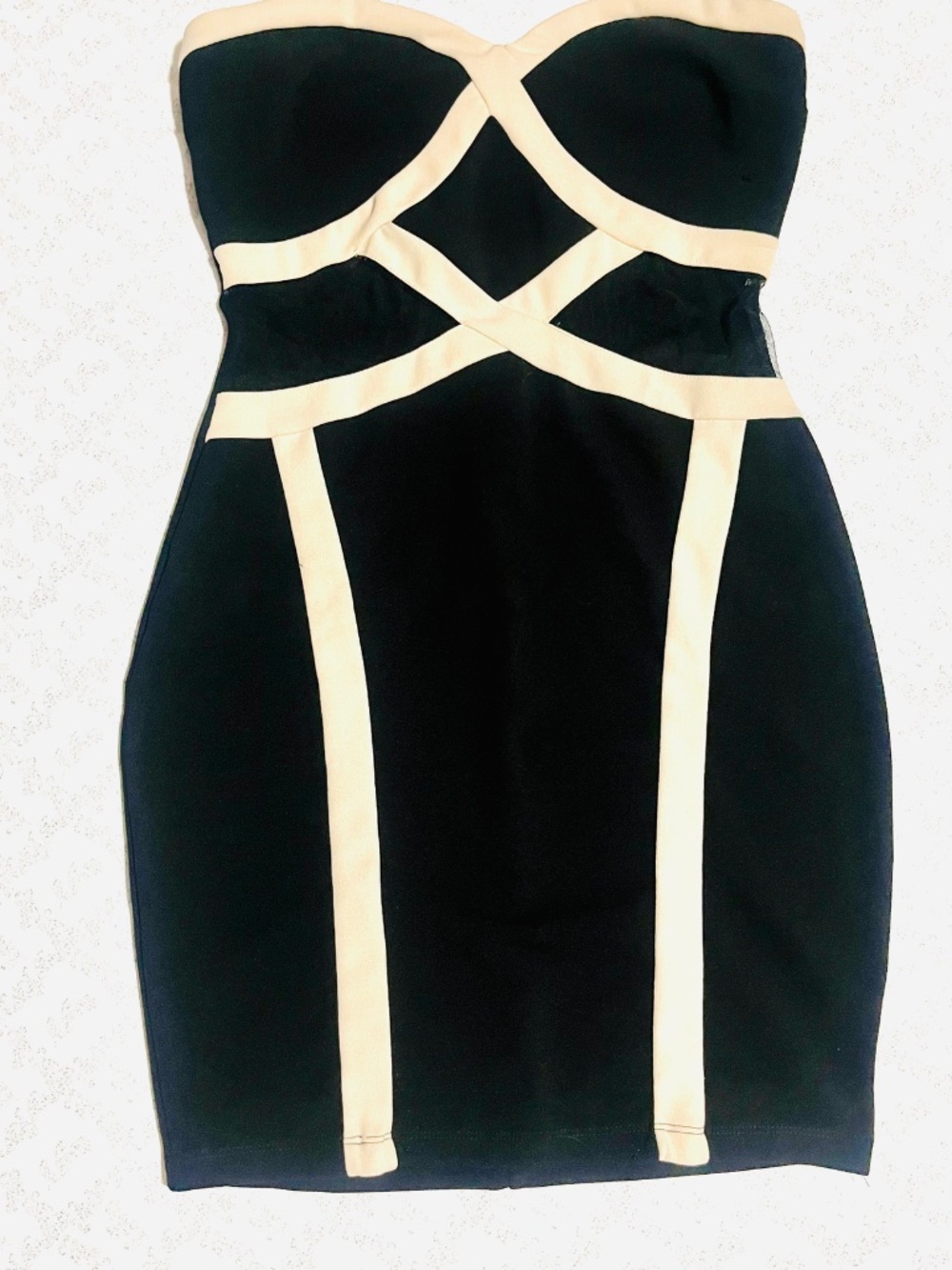 Windsor Womens Black Beige Mesh Strapless Bodycon Mini Dress Polyester Size S - Picture 12 of 13